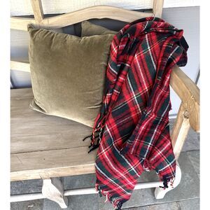 TROY Plaid Leisure Blanket  50 x 70 Throw Green Red Fringe Made in USA